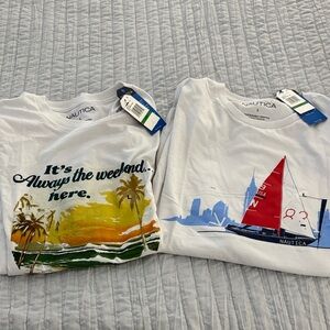 Nautica Mens White Tees with Graphic Prints